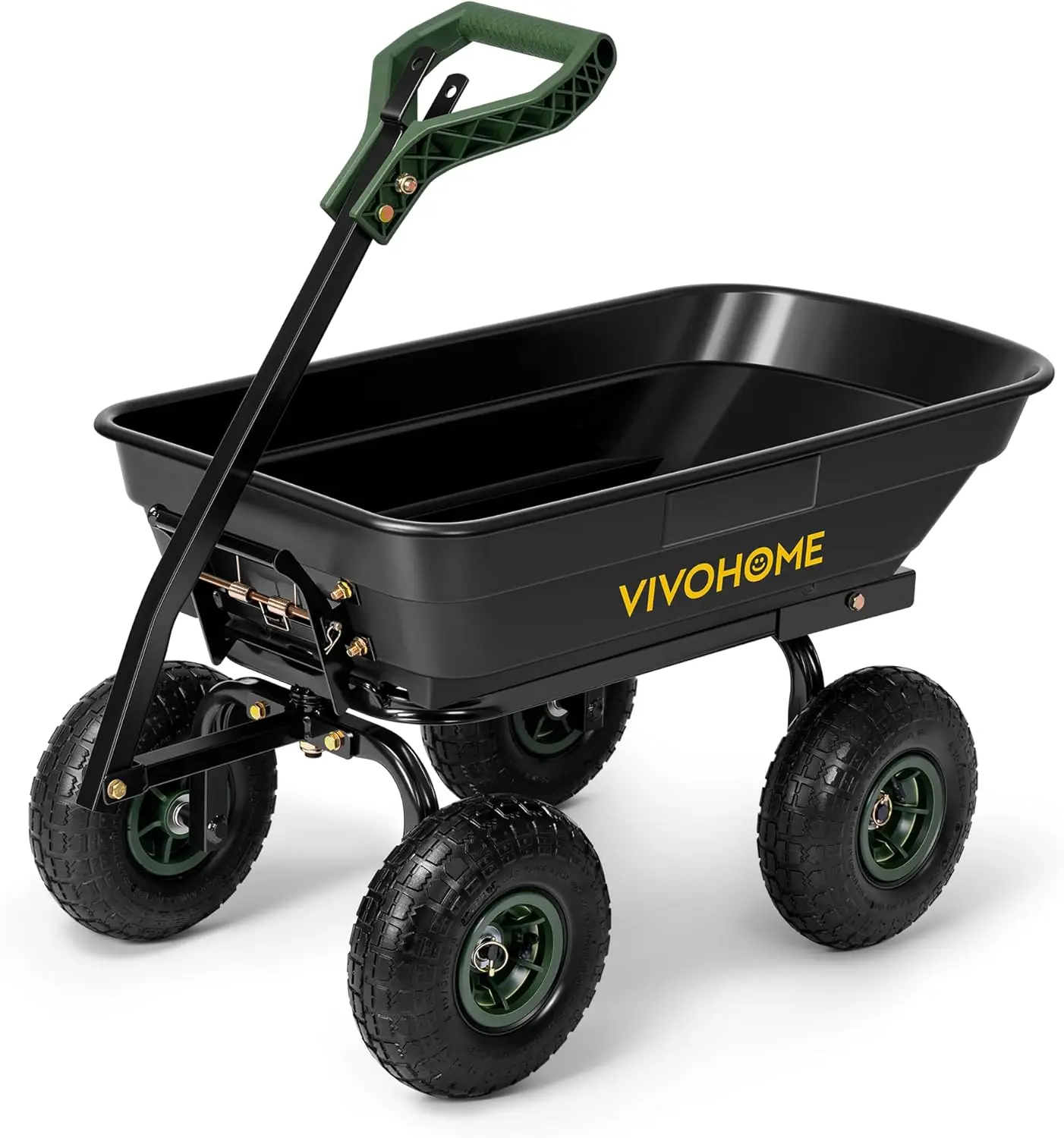 

4 Cu.Ft 660lbs Wheelbarrow Garden Cart Dump Wagon with 2 in 1 Convertible Handle Attach to ATV or Tractor 10" All Terrain Wheels