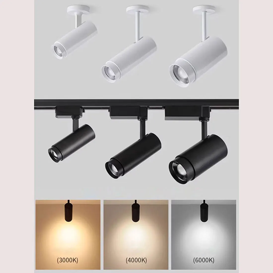 Modern Zoom led Track Lights Rail Mounted cob Spotlights Black Adjustable Focus Ceiling Spot Light Spotlight Industrial Lamp