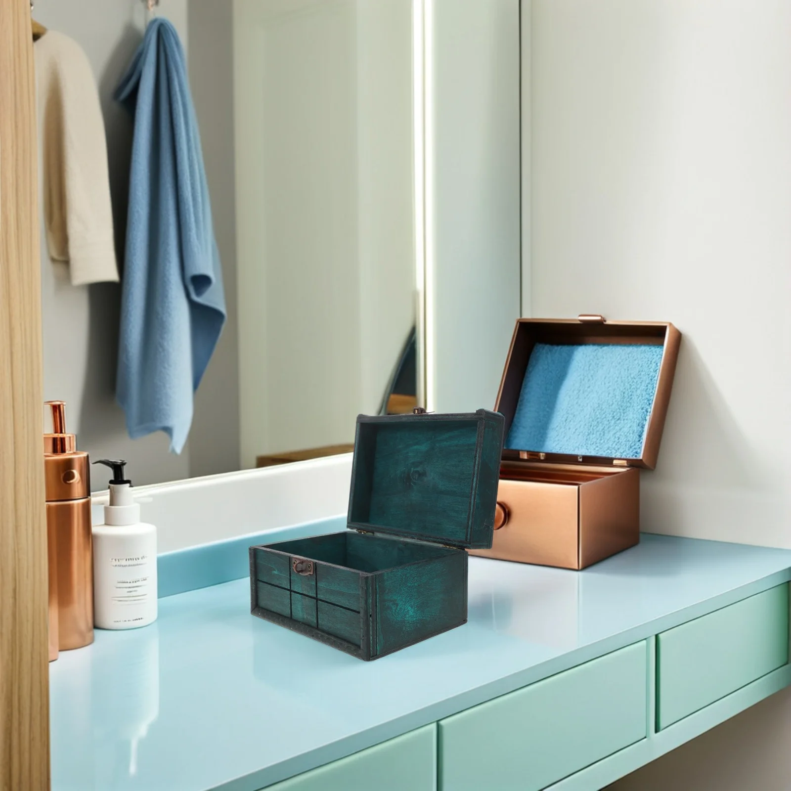 

1 set 1 Set Vintage Wood Jewelry Box Rustic Lockable Storage Case With Hinged Lid For Trinkets Keepsakes Portable Treasure Chest