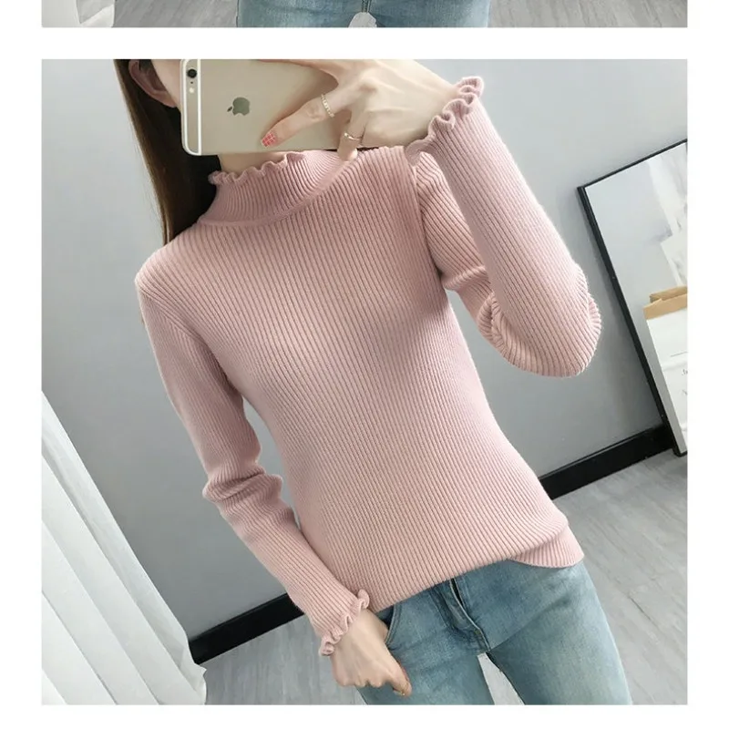 2023 Autumn Winter New Half Turtleneck Sweater Base Sweater Women Style Black Simple Sweater Top Slim Body Tight Long Sleeve