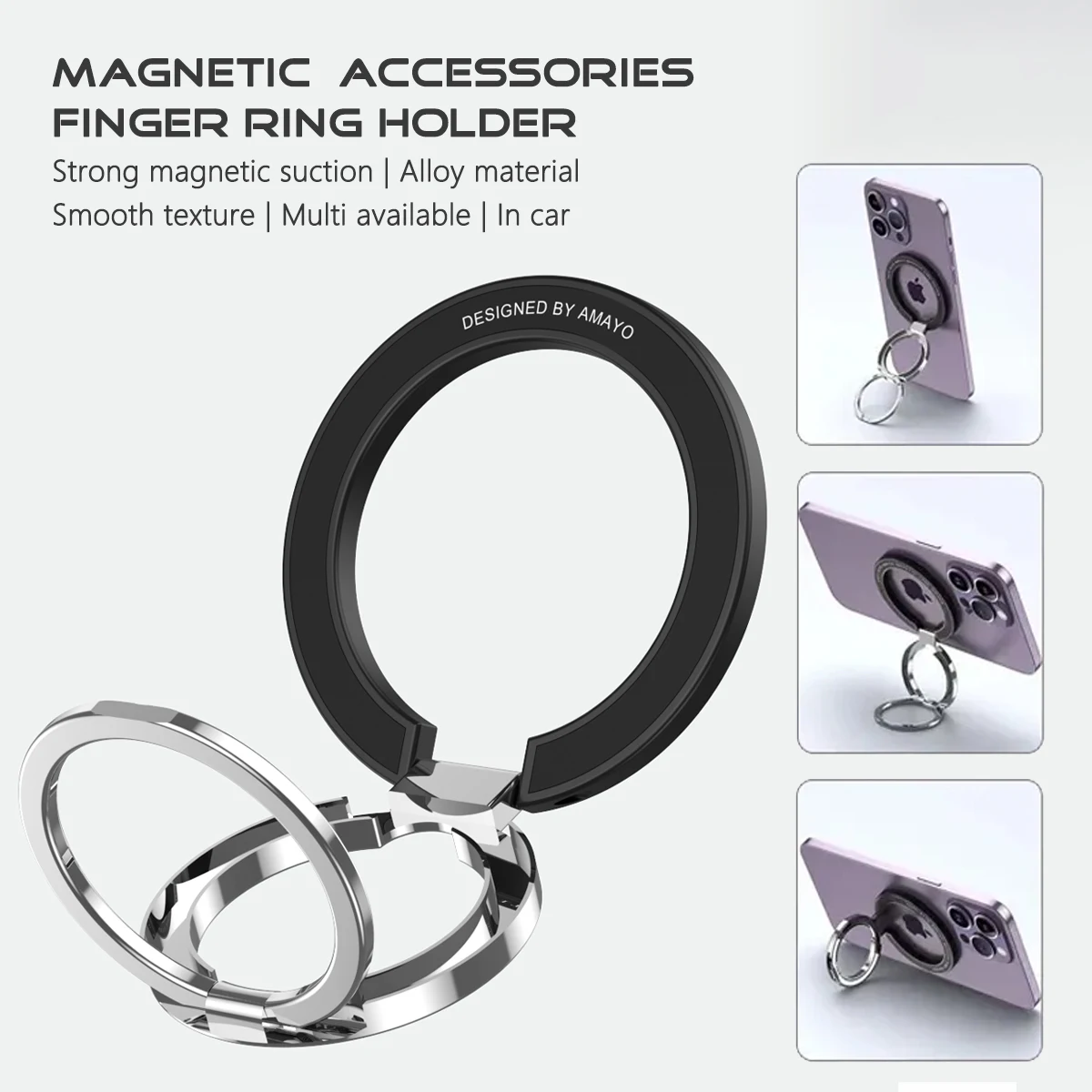 For MagSafe Phone Magnetic Finger Ring Holder For Iphone Samsung Galaxy Detachable Magnet Phone Stand Zincy Alloy phone Bracket