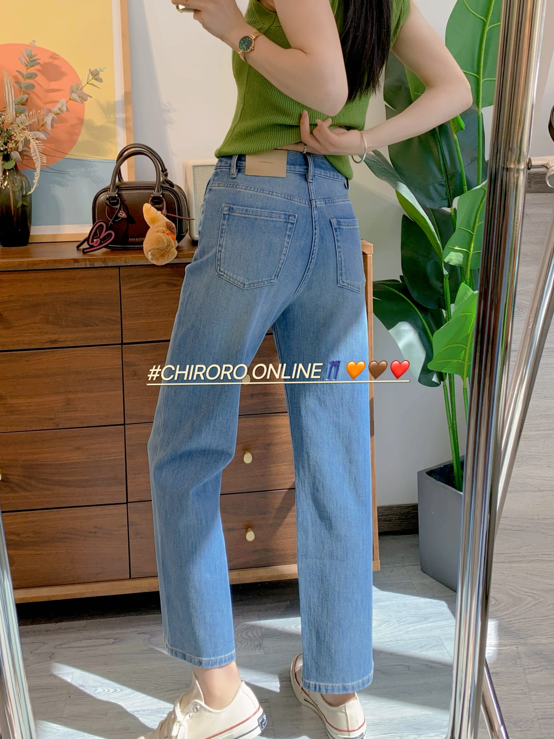 

Xiaofan Women's Light Blue Straight Leg Jeans High Waist Cotton Stretchy Spring Summer New Style Nine Point Pants