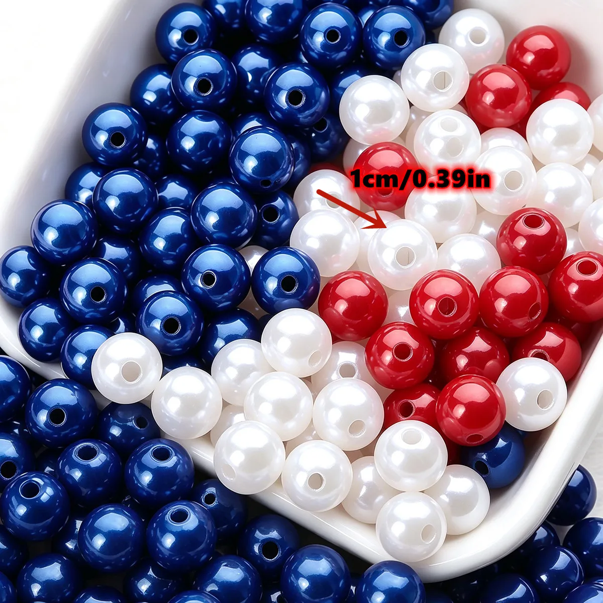10mm 140pcs DIY Red, Navy Blue, And White Round Acrylic Beads, Suitable For DIY Making