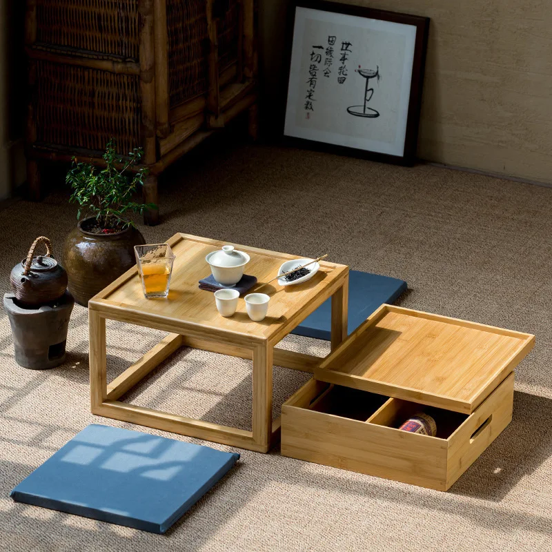 Dry brewing tea table Bamboo and wood multi-functional storage rack Mobile tea art table