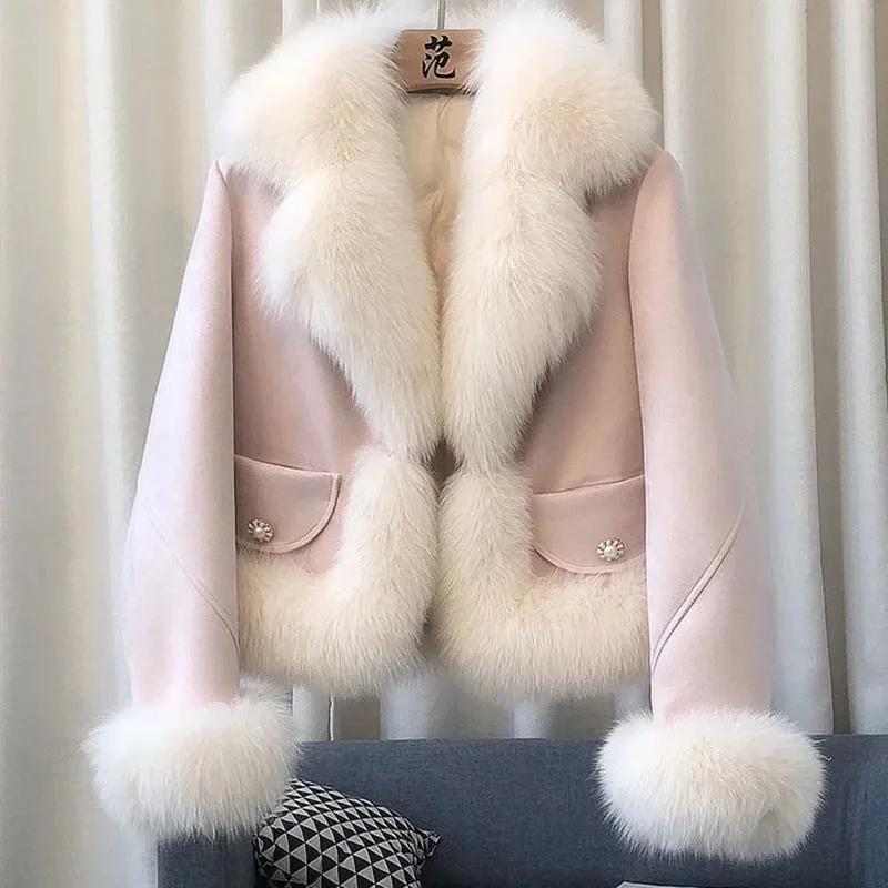 Imitation Fox Fur Collar Down Cotton Jacket Women 2025 New Winter Fashion Short Woolly Fur Coat Female Casual Loose Outwear