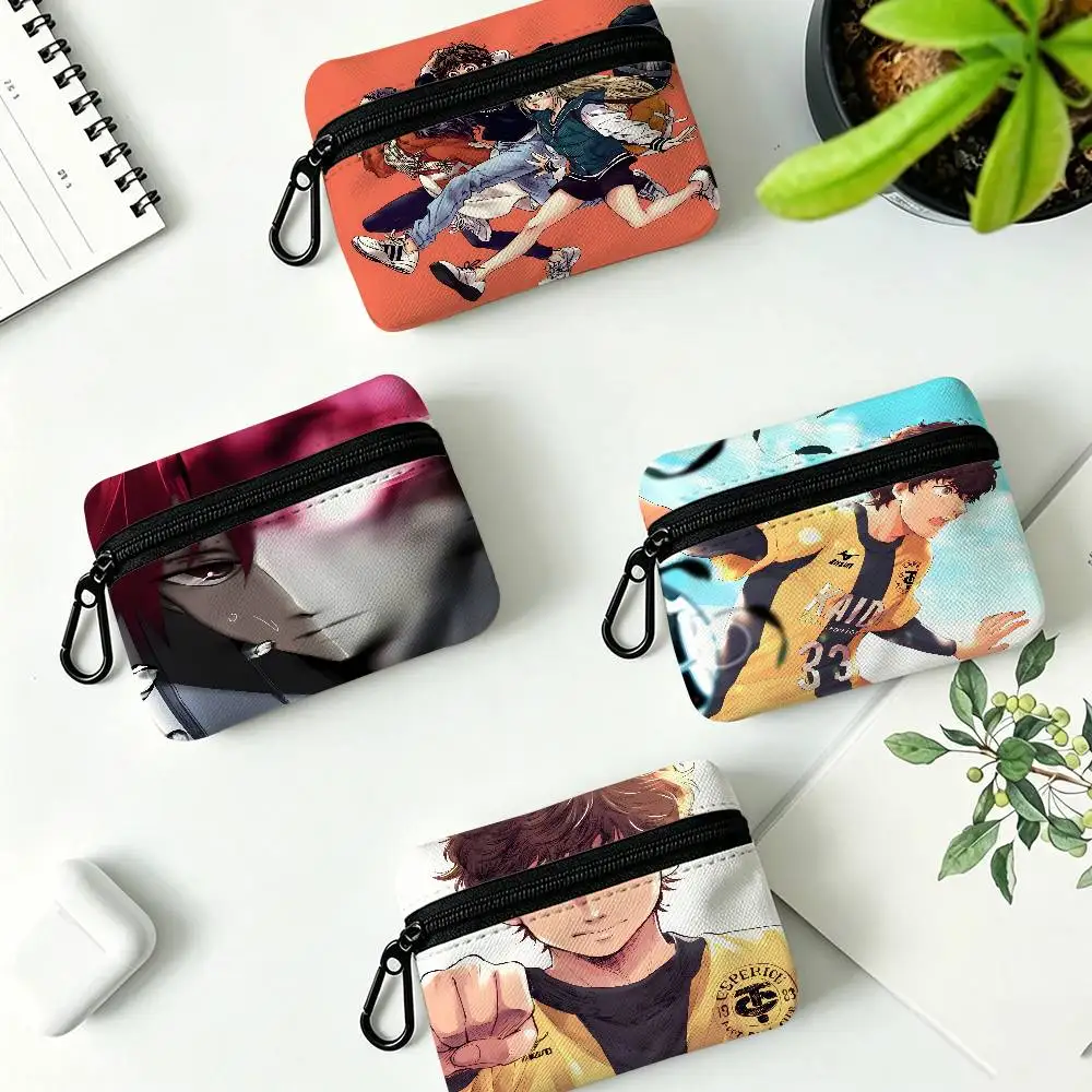 A-Aoashi Passionate-Soccer White Oxford Cloth Zipper Coin Purse Lightweight Hanging Key Pouch Card Holder For Daily Use