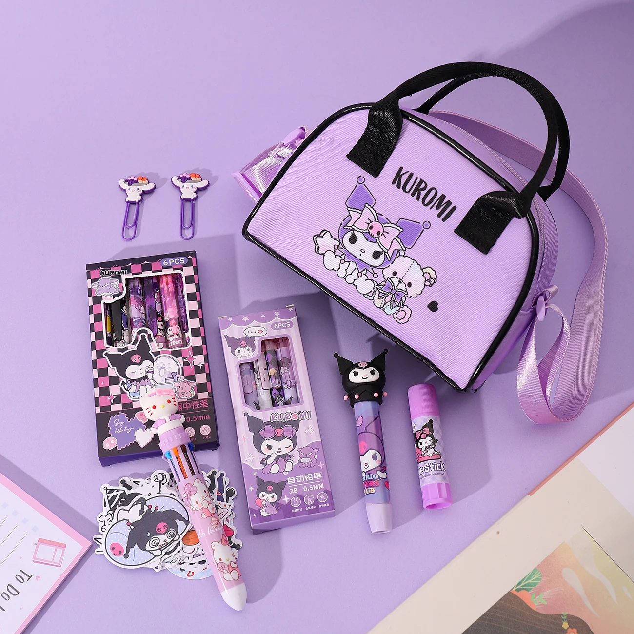 

Оригинальный набор учебных файлов Sanrio, 19 предметов. | 1 сумка | 2 скрепки | 6 стираемых гелевых ручек | 6 автоматических карандашей | 1 нажим e