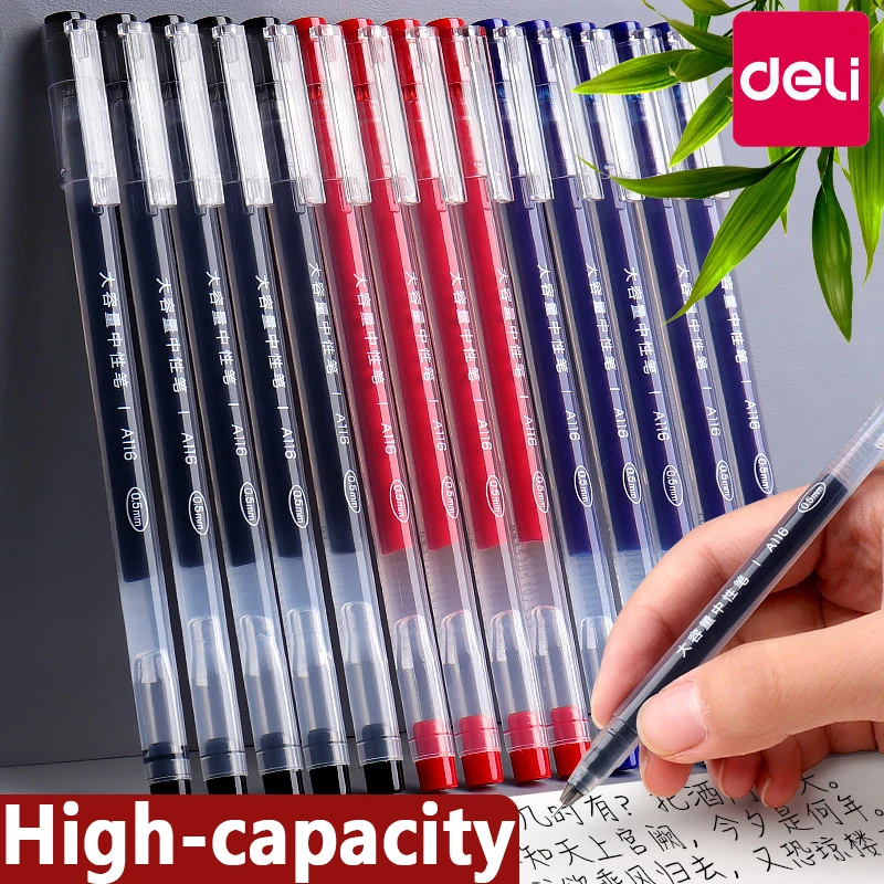 

Deli Large Capacity Gel Pen 0.5mm Black Blue Red Ink Gel Pen Ballpoint Pen School Office Student Writing Stationery Supply