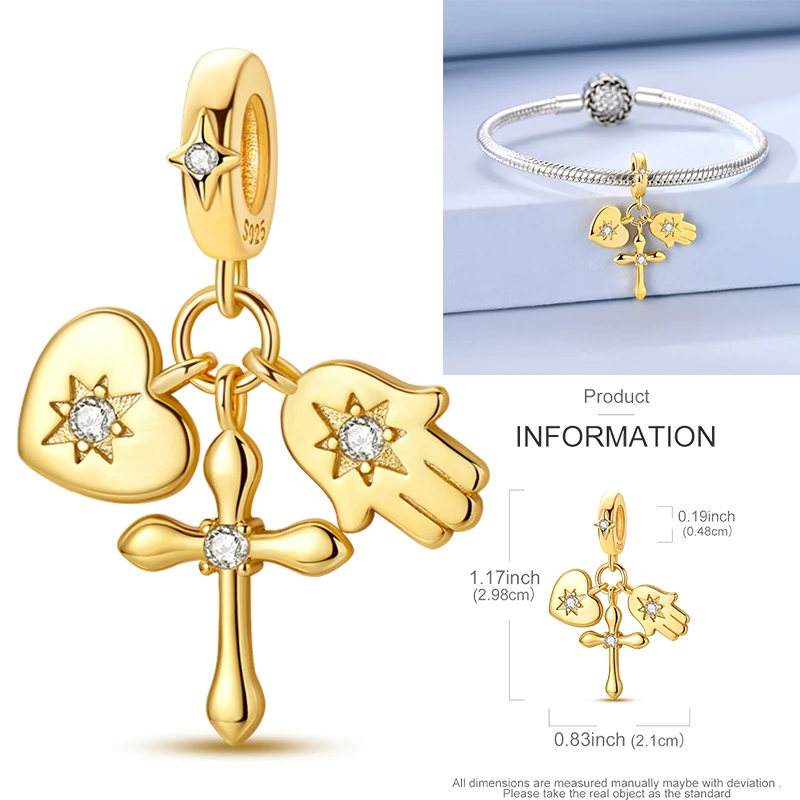 925 Sterling Silber Sonne Sternenhimmel Charms Serie Gold Sonne Sterne Mond Anhänger Passend für Armband DIY Schmuck Original Mode für Frauen – Detail 22