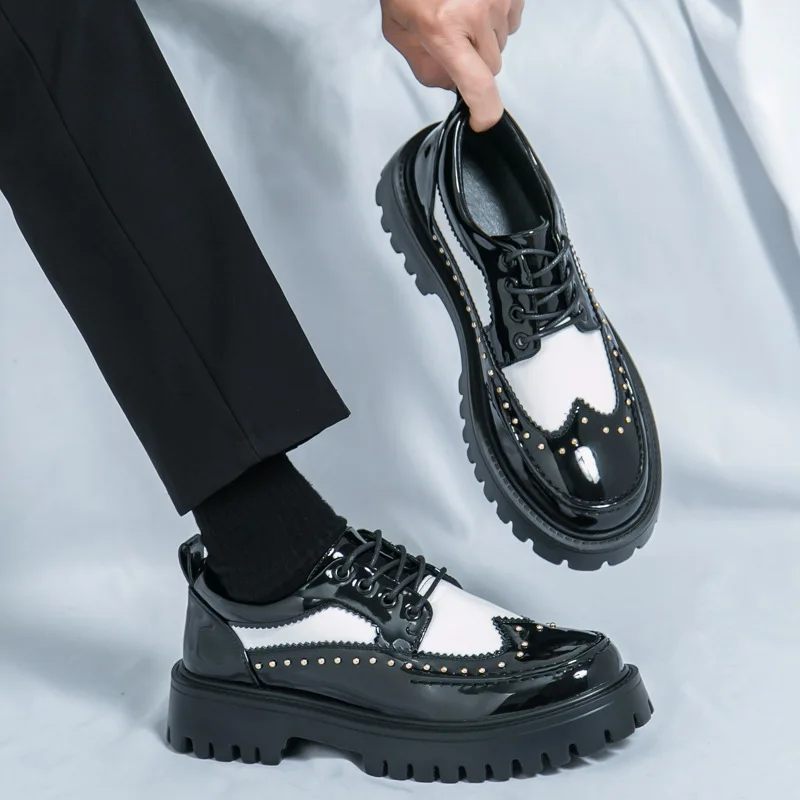Men Casual Office Business Formal Oxford Thick Bottom Dress Shoes Men Gentleman Outdoor Patent Leather Wedding Shoes Fashion