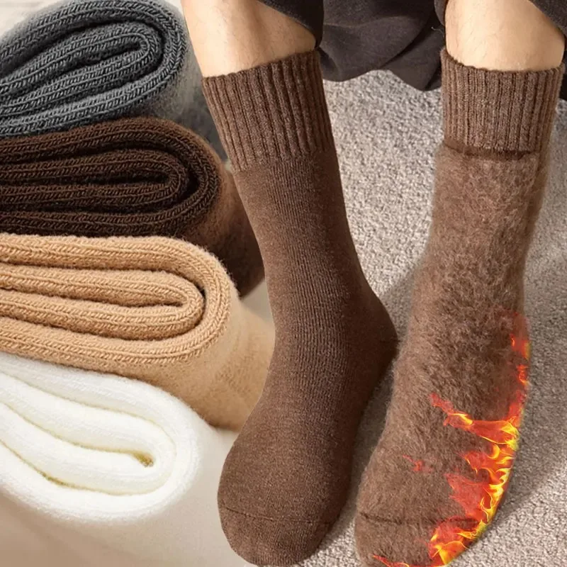 1/3 pares de calcetines gruesos cálidos de invierno con forro polar de felpa cálidos calcetines largos de tubo alto Color sólido clima frío mujeres hombres cómodos