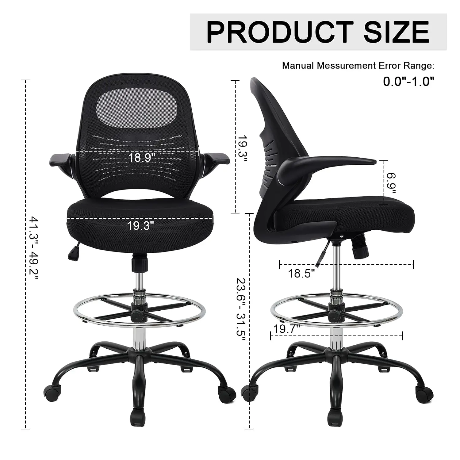 Ergonomic Drafting Chair Tall Office Chair Flip-Up Arms Lumbar Support Adjustable Footrest Ring Mesh Desk Chair, Customized