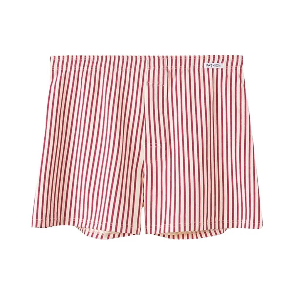 Men's Striped Lounge Shorts Loose Fit Casual Boxers Elastic Waistband Comfort Breathable Fabric For Home Sleepwear Daily Wear