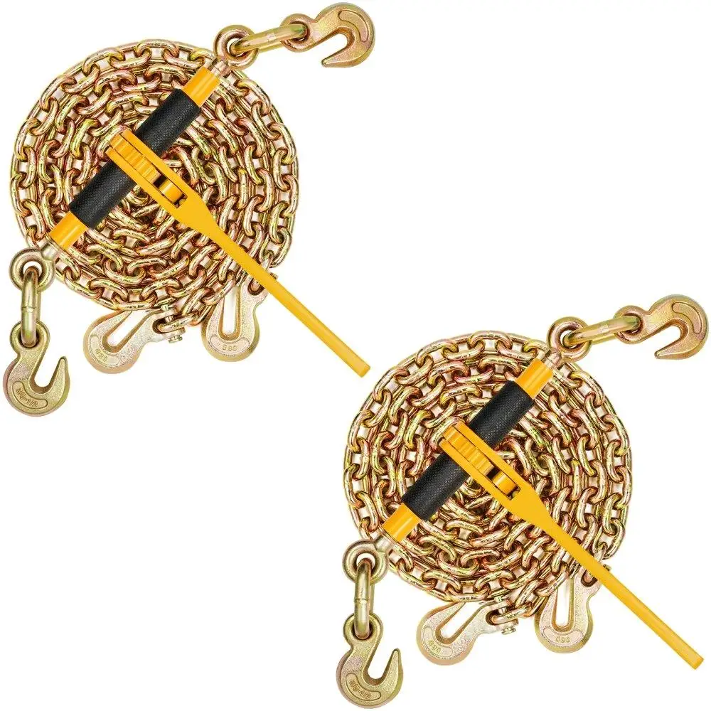 

Ratchet Load Binder and Chain Set 3/8 inch to 1/2 inch 3/8 inch x 10 foot Heavy Duty 2 Pack Transport Equipment