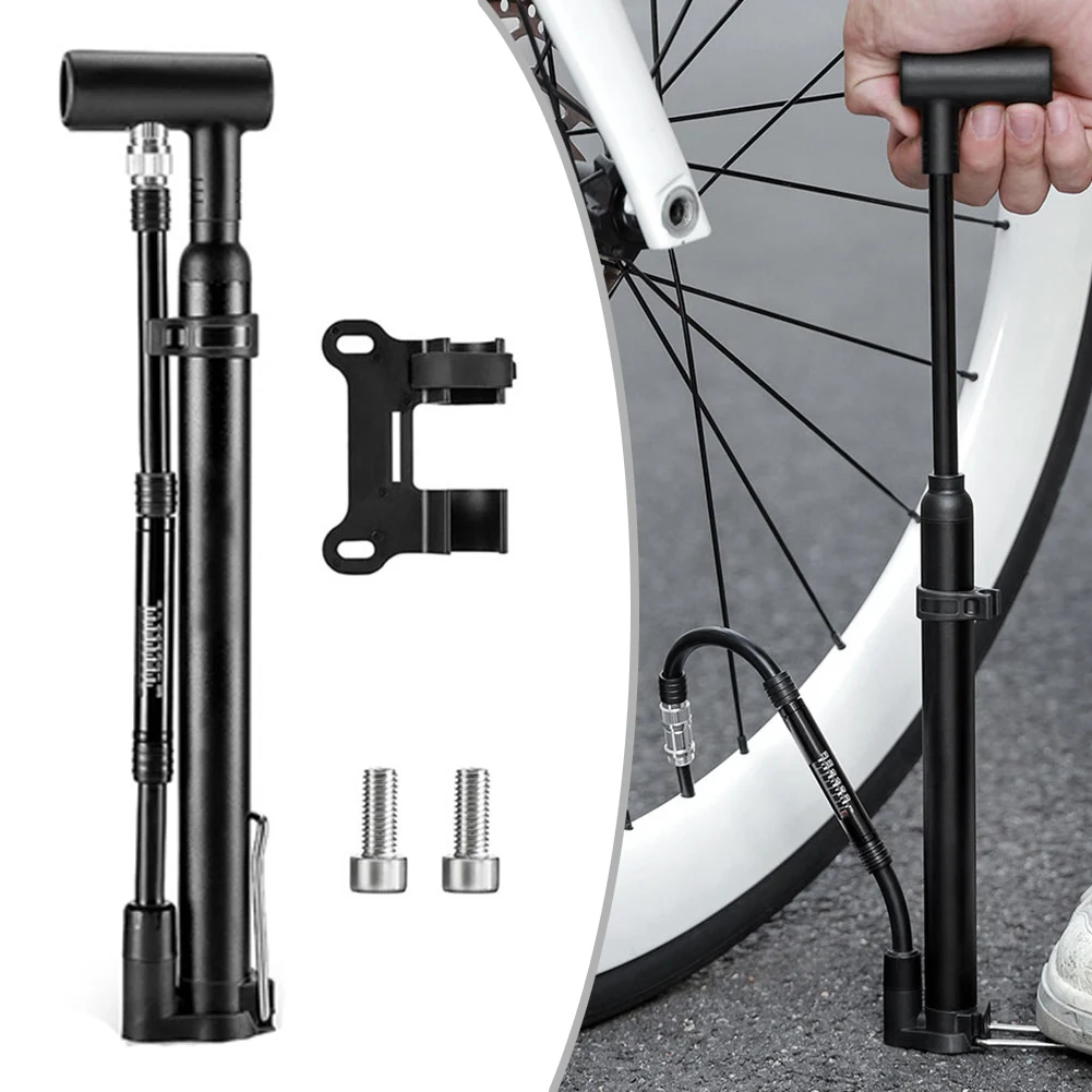 

Mountain and road bike pump portable with 120PSI max pressure gauge and floor standing pedal designed for balls and cycling use