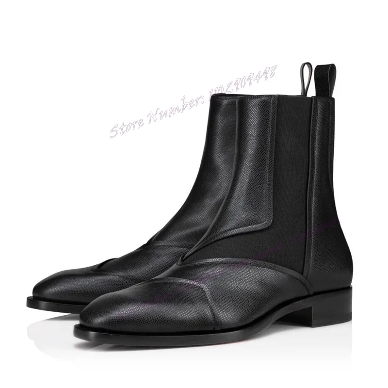 

Black Matte Leather Patchwork Men's Ankle Boots Chunky Heels Chelsea Comfortable Shoes Casual New 2023 Autumn Winter Shoes