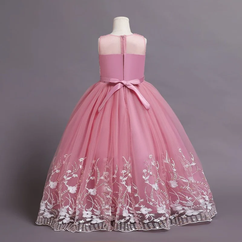 Robe de princesse en maille plissée avec pétales brodés pour filles, jupe de Performance moelleuse, nouvelle collection 2022