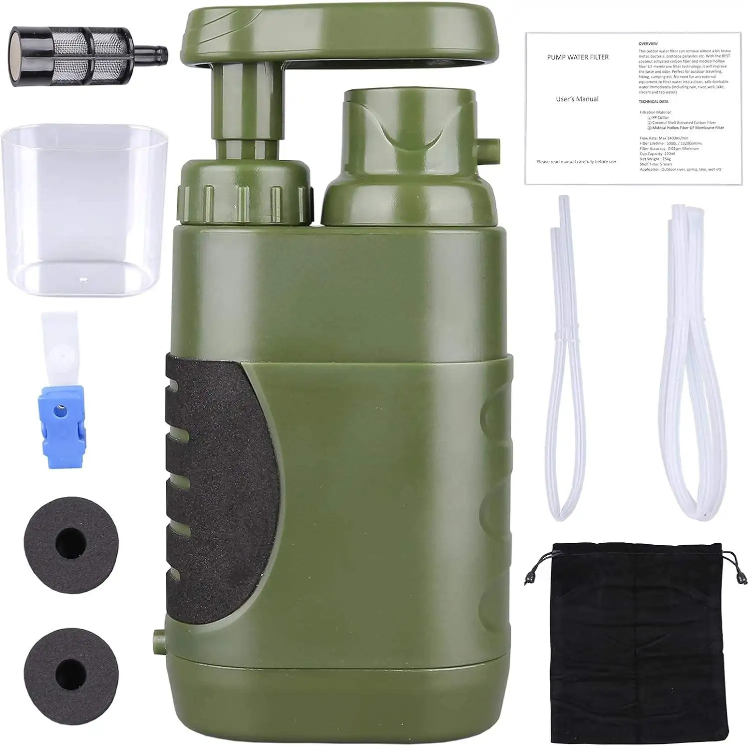 

Portable Hand Pump Water Filter Camping Water Filter Survival, Water Purifier Outdoor - Emergency