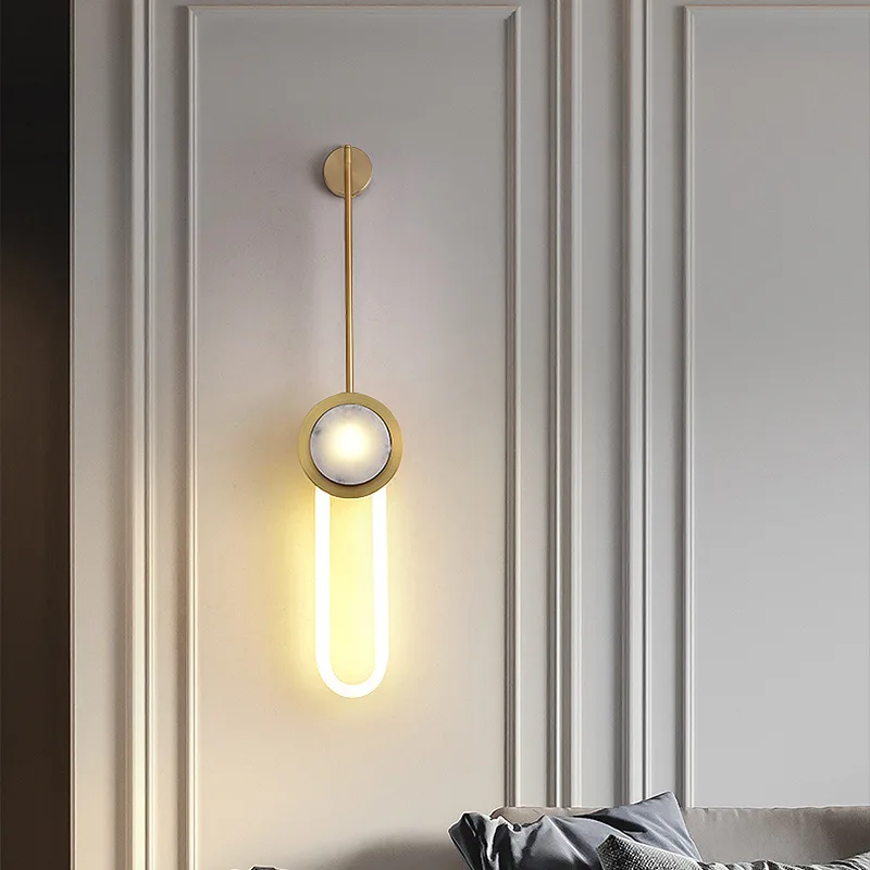 

Aisle long pole wall lamp villa living room background wall lamp designer sample