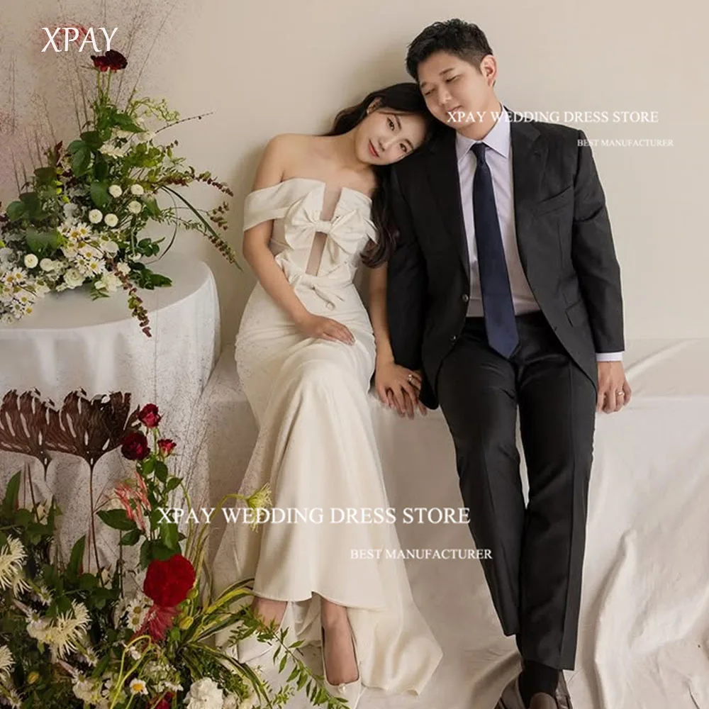 

XPAY Fairy Off Shoulder Mermaid Trumpet Wedding Dresses Korea Photo Designed With Bows Satin Bridal Gown Customized 2025