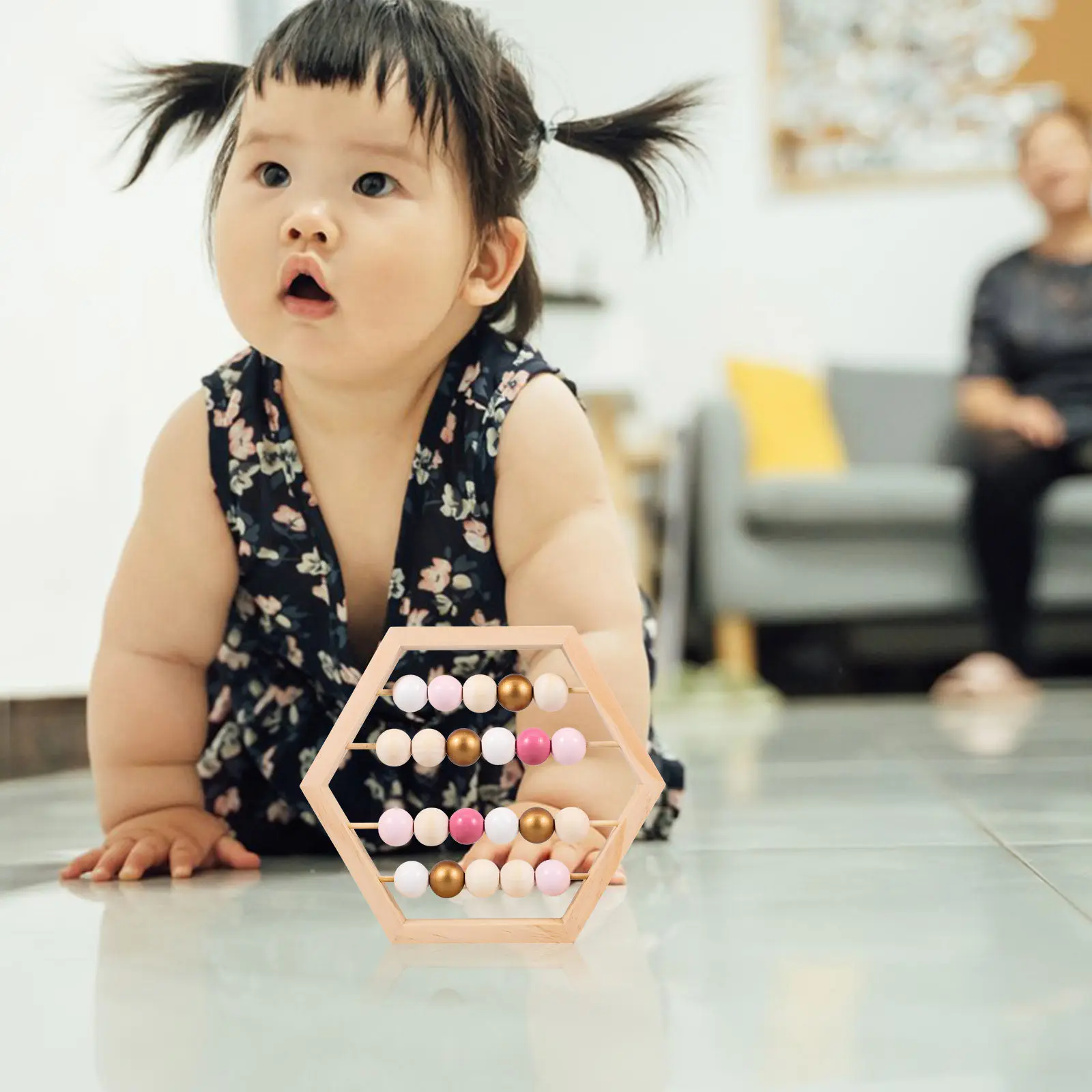 

1Pcs Natural Wooden Hexagon Abacus Baby Educational Fun Learning Develop Hand Eye Coordination Creativity Desktop Ornament