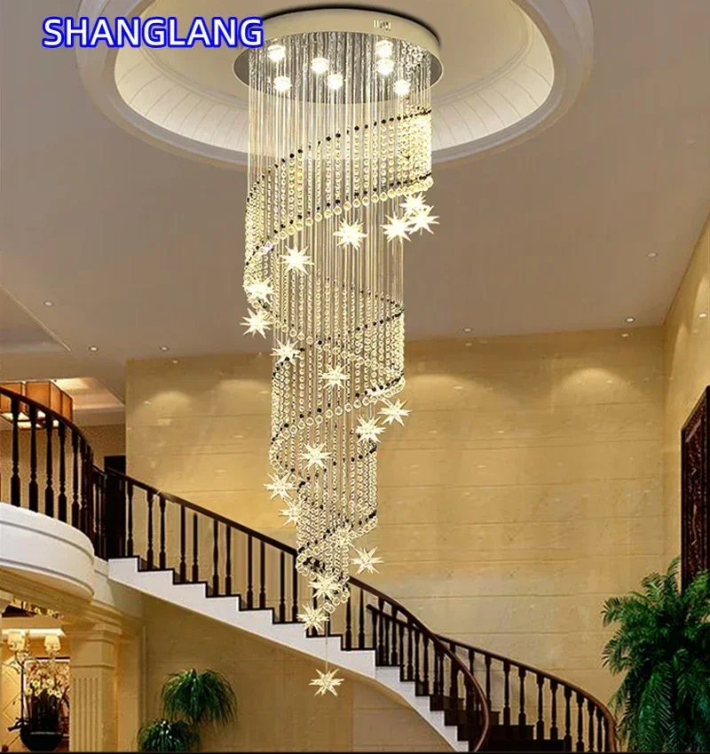 Modern Crystal Chandelier Moon Star Spiral Shape Pendant Lights Design Chandeliers for Room Decor Lobby Stair Lighting Lamps