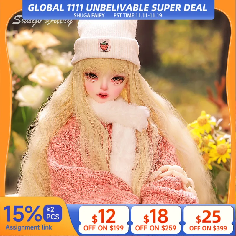 

Кукла Beei E BJD 1/4 MioA, полный комплект, теплый зимний ярко-розовый свитер, узкая джинсовая юбка, шерстяные шарфы, милая игрушка для девочек Shugafairy