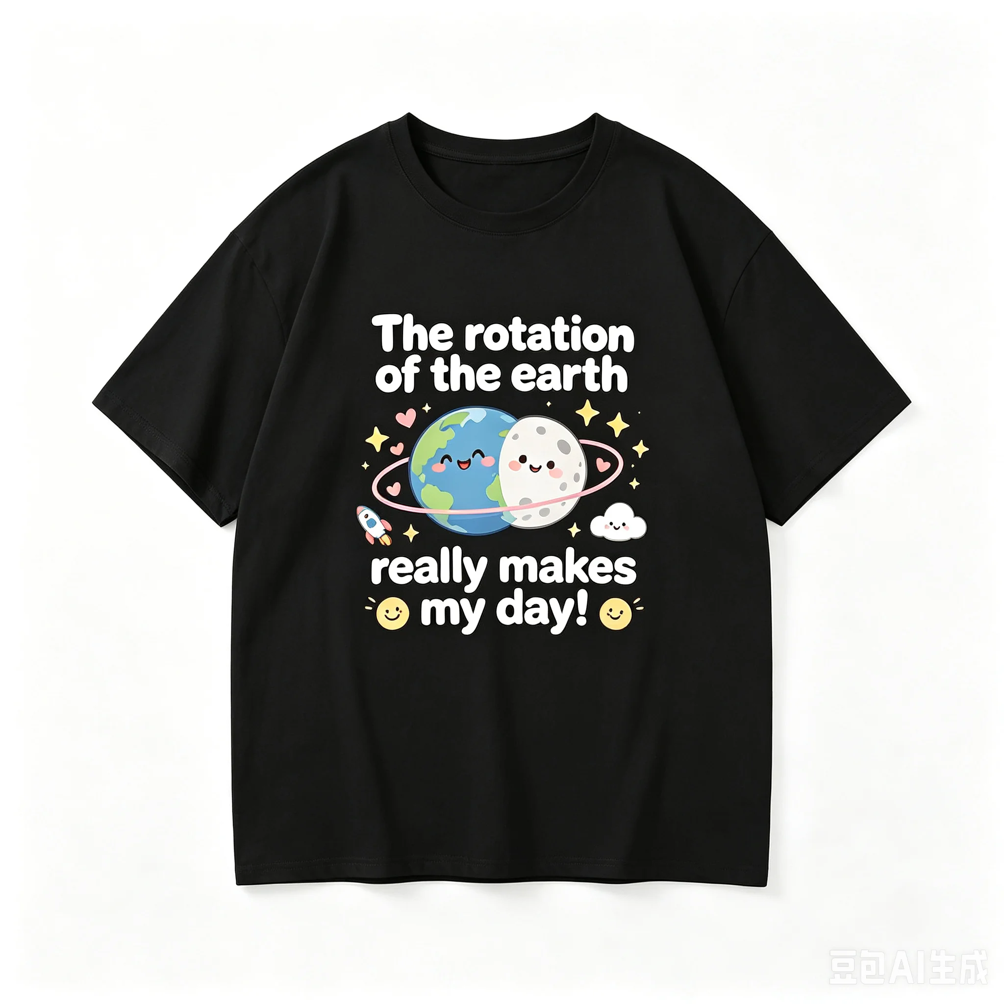 Funny Science Pun Tshirt The Rotation Of The Earth Makes My Day Kawaii Earth Moon Graphic Gift For Astronomy Lover Tee