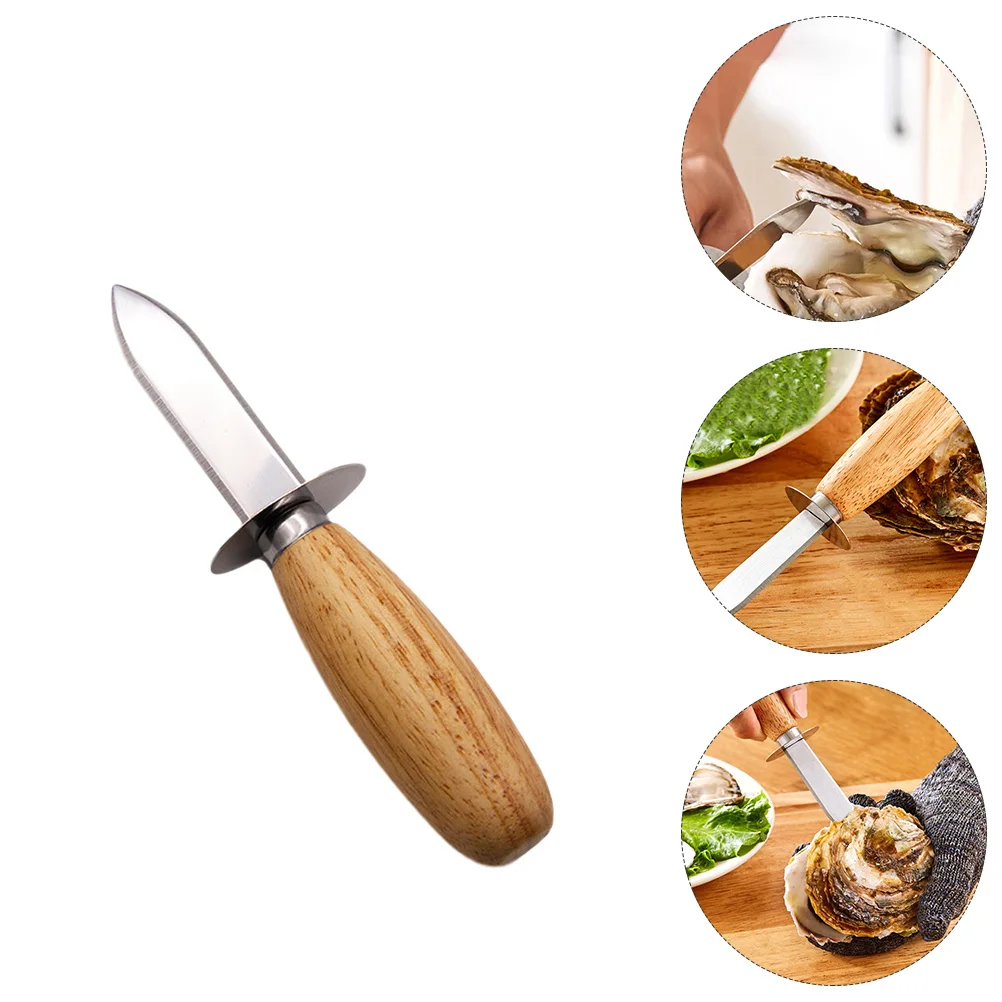 

2pcs Stainless Steel Oyster Shucking Knife Wood Handle Anti Slip Grip Seafood Shellfish Opener Tool For Clam Shucker
