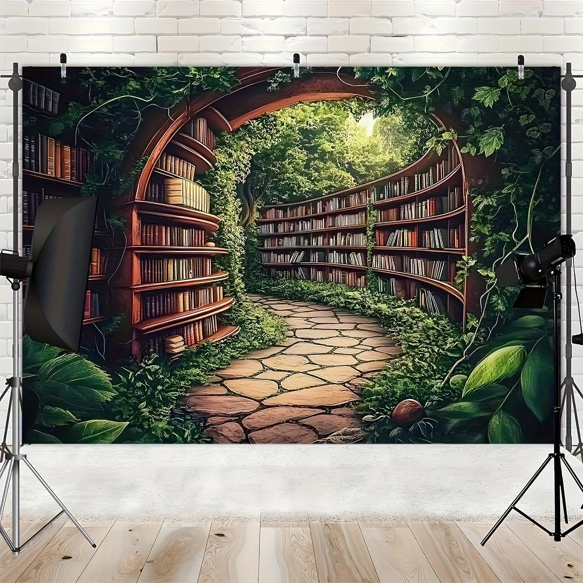 Bookshelf Theme Tapestry Forest Library Pattern Design Is Suitable For Classrooms, Libraries, School Activities, Party Decoratio