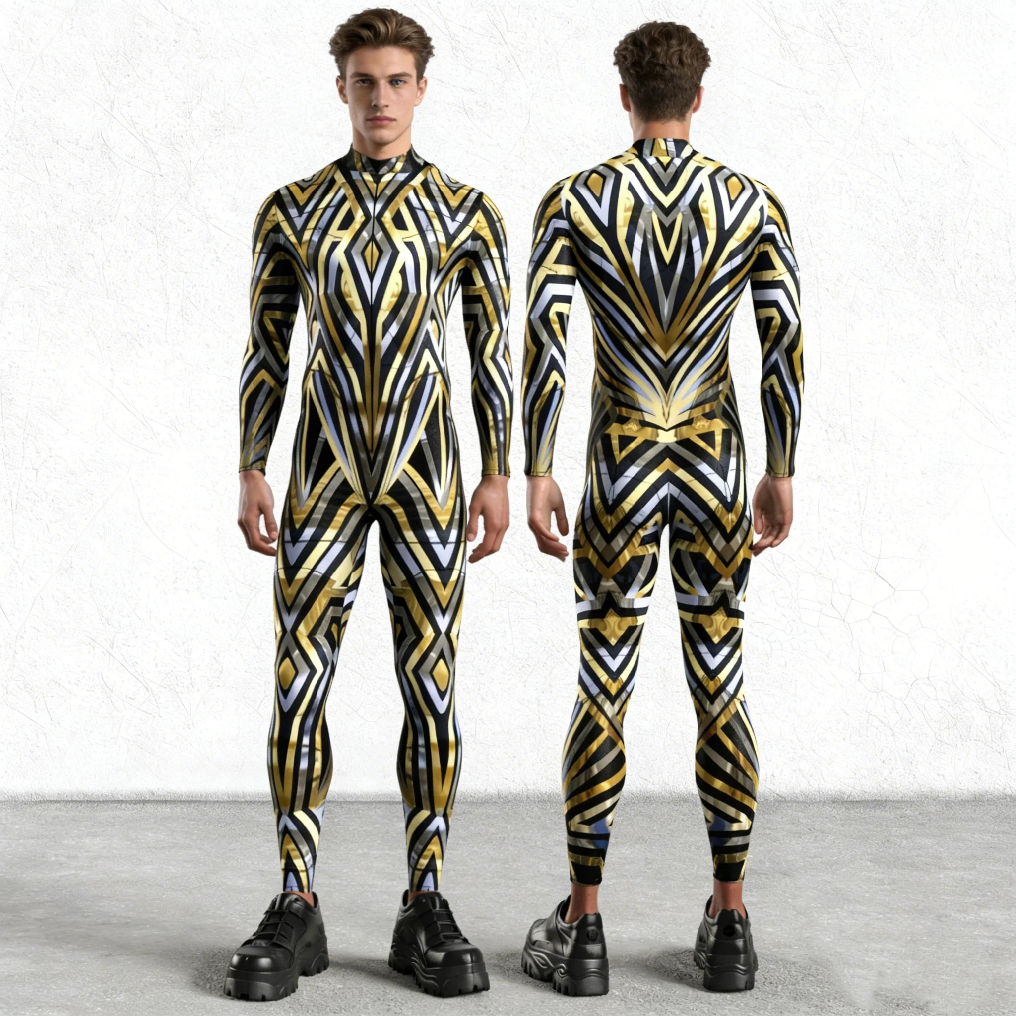 

Carnival Party Club Steampunk Muscle Pattern Jumpsuit Colorful Printing Cosplay Halloween Holiday Men Sexy Bodysuit New 2026