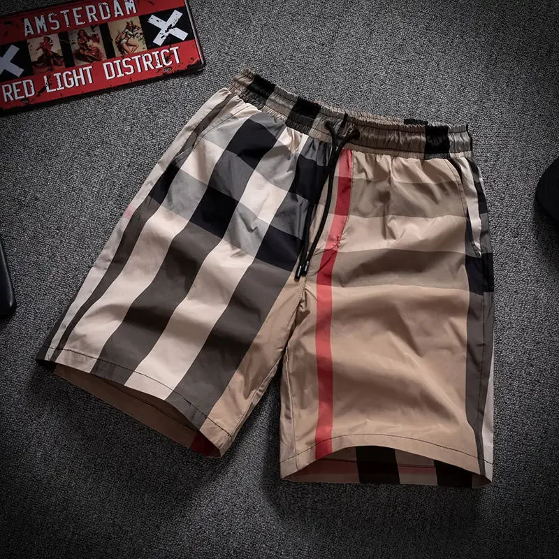 2024 Spring Summer Men\'s New Plaid Trends High-end Drape Loose Beach Pants Casual Fashion Shorts Male Thin Short Pants