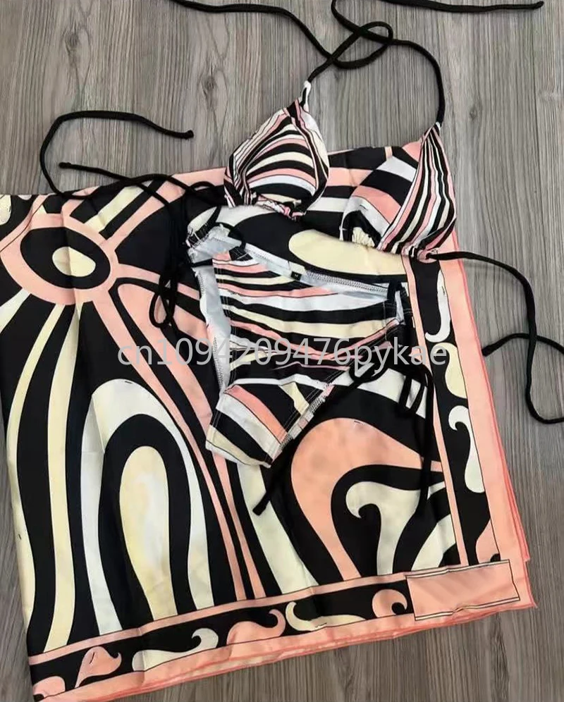 

luxury design women's champagne scarf bikini set designer brand lady headband swimsuits
