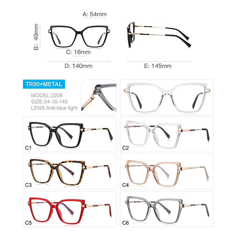 LYSON موضة جديدة مربع نظارات للقراءة المرأة إطار كبير قصر النظر نظارات مكافحة الضوء الأزرق وصفة طبية النظارات التقدمية #5