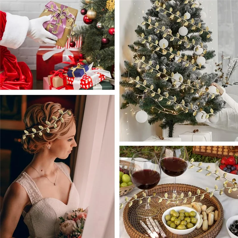 ABMO Ribbon Garland,33 Feet Xmas Gold Ribbon,Gold Leave Ribbon Garland DIY Crafts For Gift Wrapping,Decorations