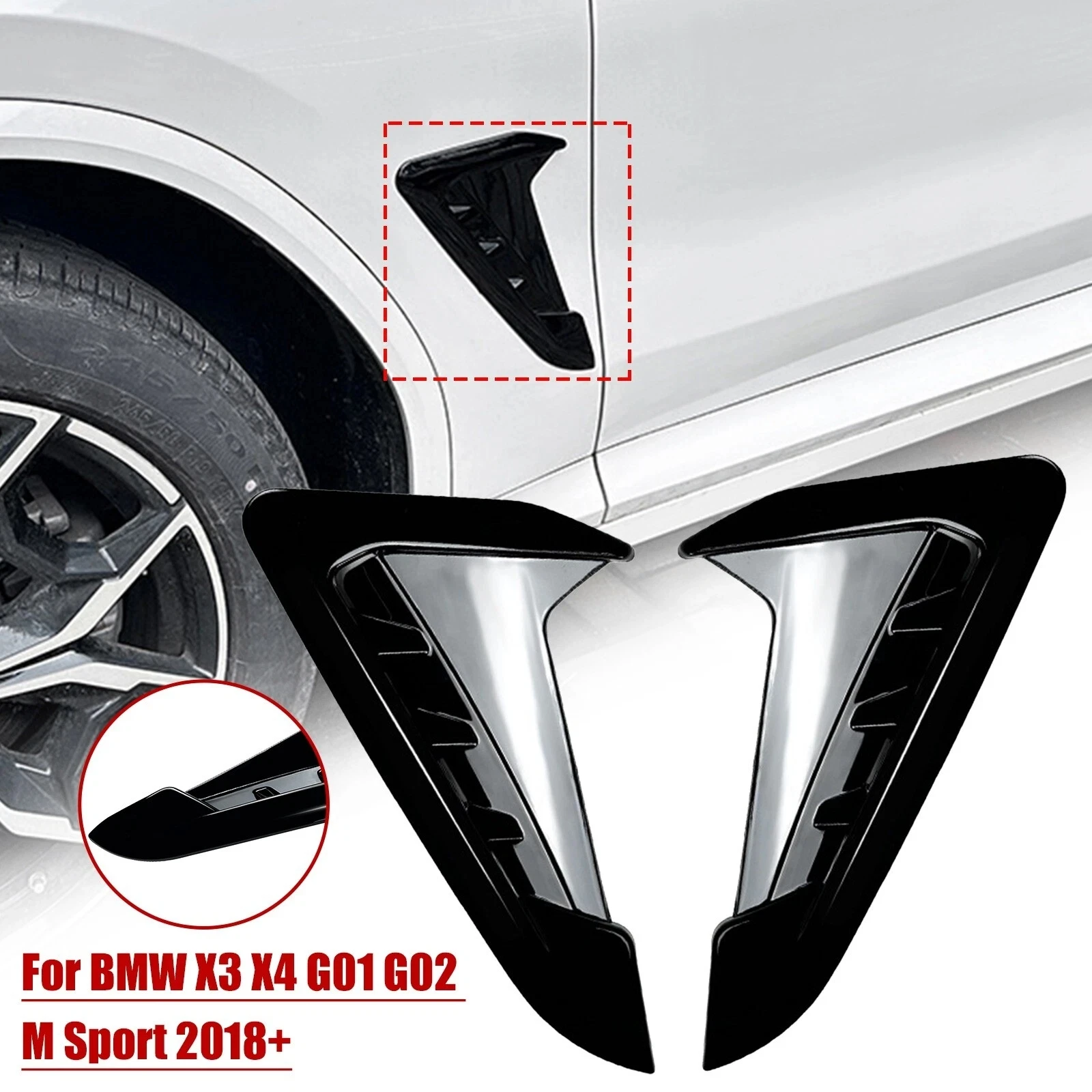 Auto-Frontseitenkotflügel-Luftauslassabdeckung Spoiler für BMW X3 X4 G01 G02 2018-2022 ABS Glänzend Schwarz Shark Gill Zierleiste