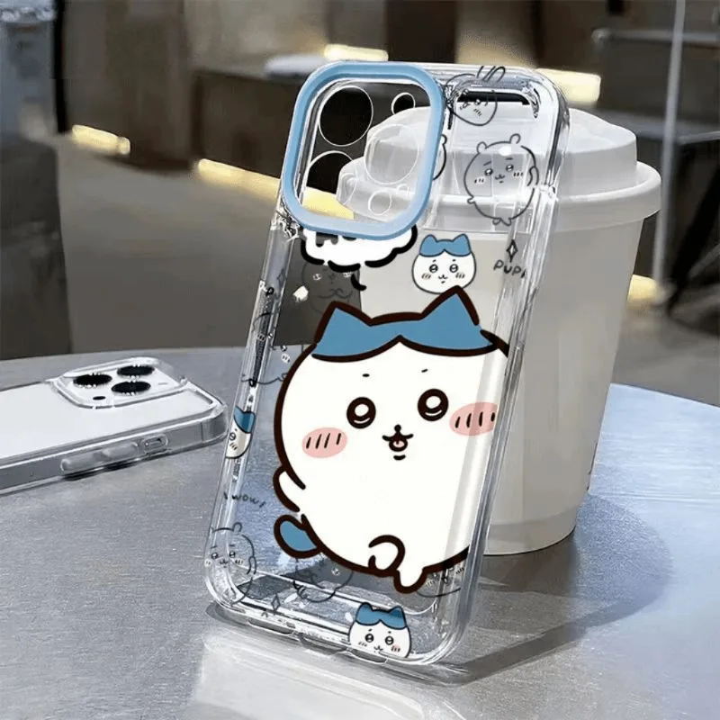 

Kawaii Sanrio Chiikawa Blue Transparent Air-cushion Phone Case for iPhone 16 15 14 13 12 11 Pro Max Soft Feel Drop Resistant