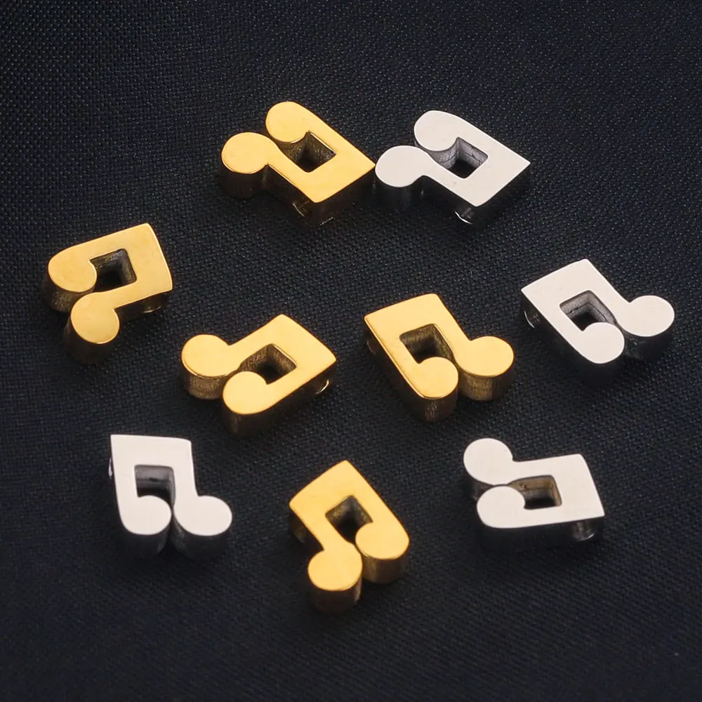 5pcs Stainless Steel Gold Plated Note Shaped Polished Bead Washers Bracelet Necklace Parts Jewelry Making Supplies Wholesale