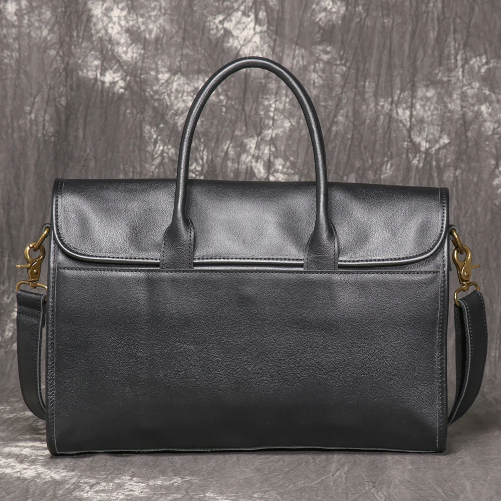 New Arrival Top Layer Cowhide Business Briefcase Men Genuine Leather Handheld Laptop Document Bag for Office Travel Commute