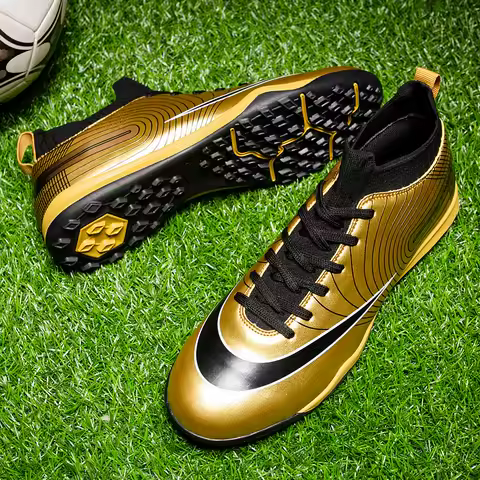 Hot Sale Gold Children's Soccer Shoes Turf Men's Football Boots Outdoor Soccer Cleats Kids Non-slip Futsal Sneakers Men Trainers