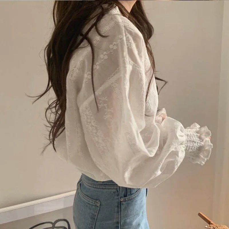 Floral Blouse Women Ruffles Korean Style Chic 3XL Elegant Tender Fashion Spring Autumn Female Top Leisure OL New Design Simple