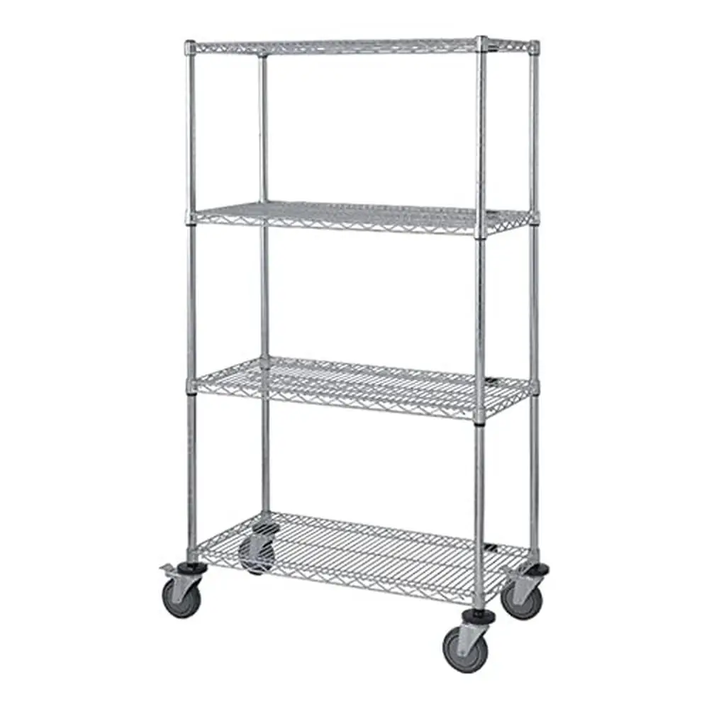 4-stufiger Drahtregalwagen mit 5-Zoll-Rollen, Kohlenstoffstahl, robust, verstellbar, tragbar, verchromt, 24 x 48 x 69 Zoll, hergestellt in den USA