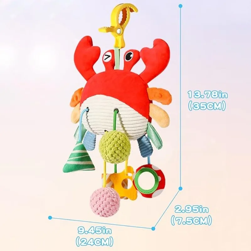 Baby Car Seat Stroller Plush Hanging Rattle Toys Newborn Crib Bed Around Toy Crab Animal with Teether Rattle Sound Mirror Clip