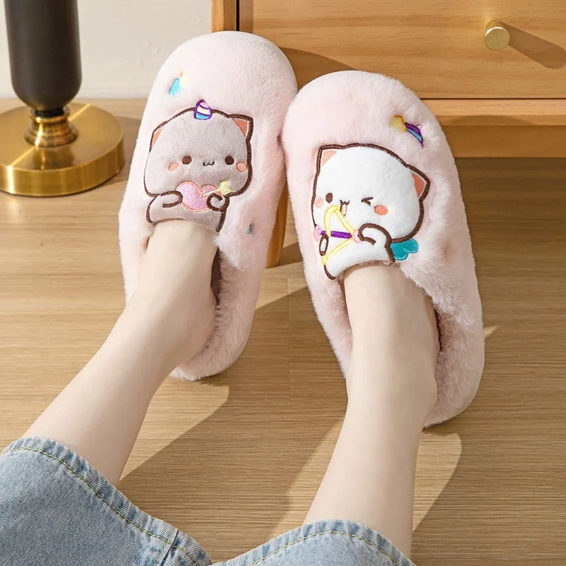 Bubu And Dudu Mitao Cat Kawaii Colour Plush Slipper Winter Girls Warm Home Indoor Anti-slip Thick-soled Sandals Kids Xmas Gift