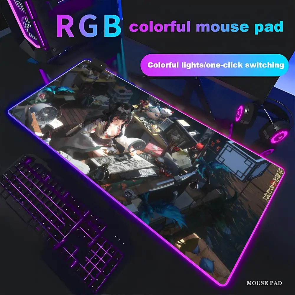 

HYBXAXC Fantasy Anime Style Girl Mouse Pad Large Extended Mat Non-Slip Rubber Base for Office Decor RGB Gaming Pad HD LED Light