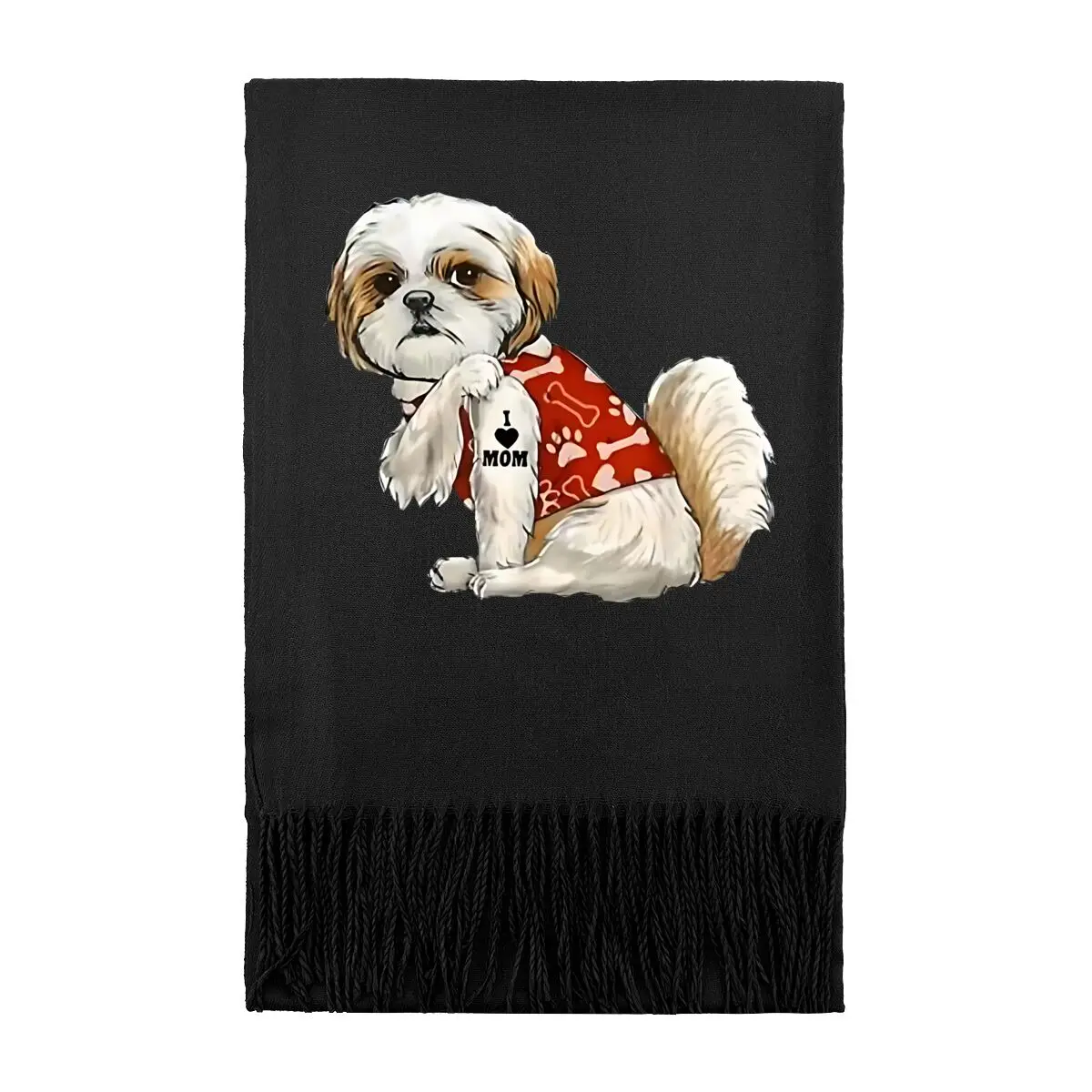 

I Love Mom Tattoo Shih Tzu Mom Забавный длинный шарф с текстурой премиум-класса Теплый унисекс