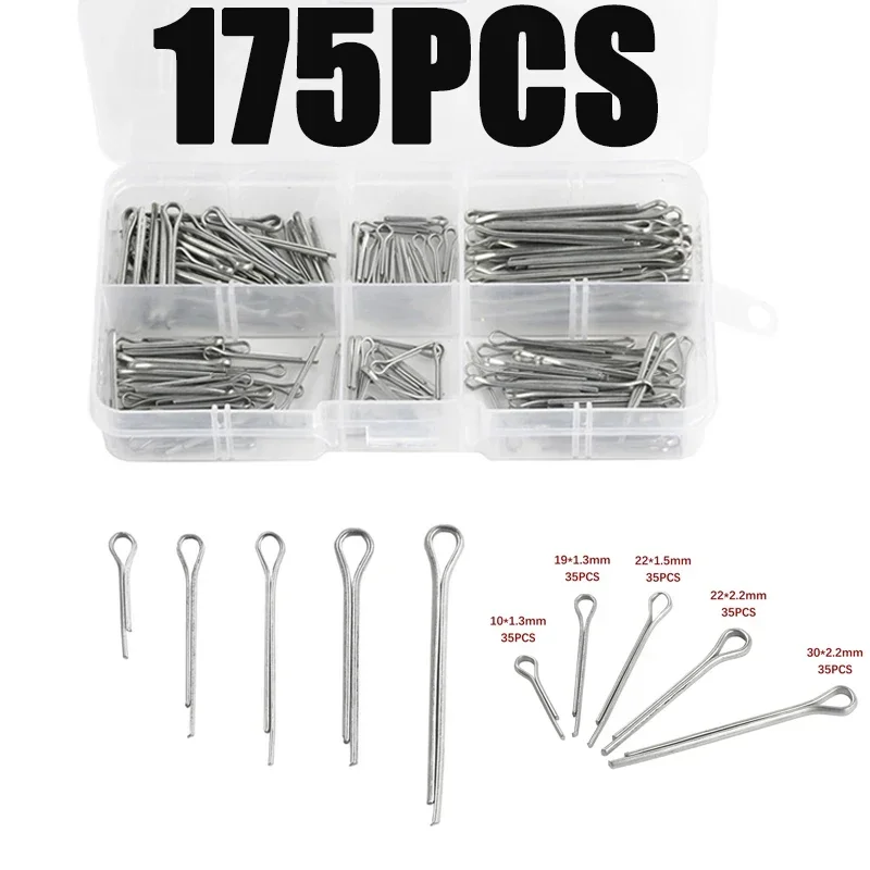 175 Stück, verschiedene Größen, silberfarbene Splinte, Splinteiler, verzinkter Stahl, Hartschalenkoffer, hochwertiges Split-Pin-Set