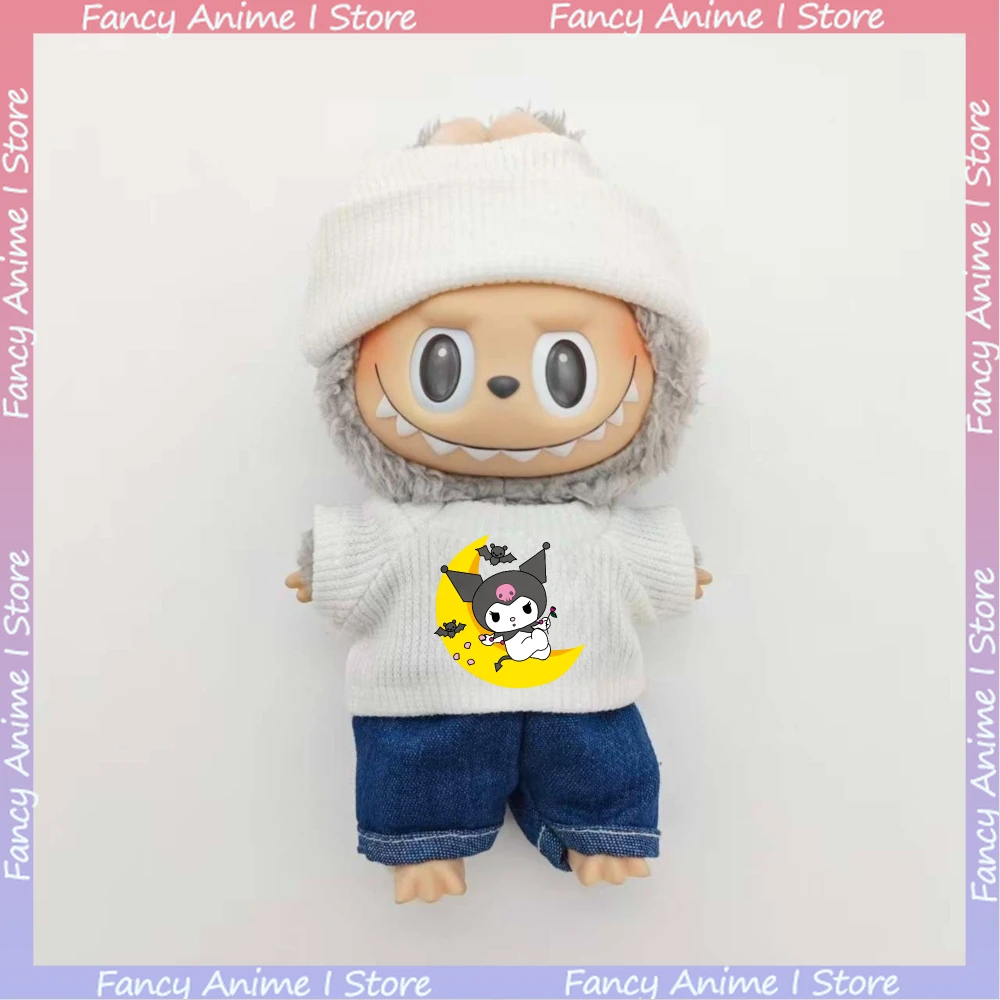 Für 17 cm Labubu Puppe Kleidung Cartoon Nette Kuromi Kostüm Kleidung Outfits Mini Plüsch Puppe Mode Kleidung Zubehör Geschenke