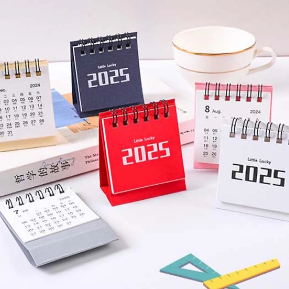 Mini Desk Calendar Coil Standing Flip Agenda Organizer Ins Style Solid Color Simple Stationery School Household Student Office