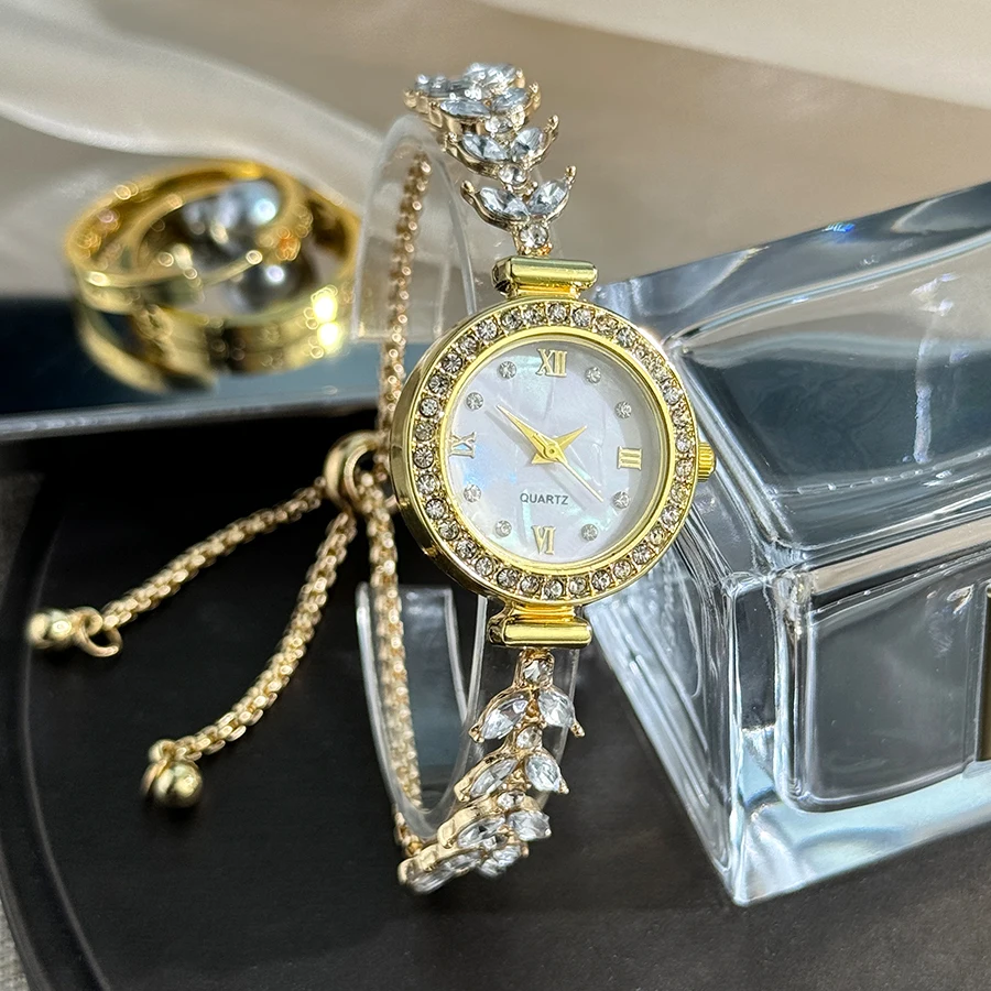 Mermaid explosive watch light luxury fashion diamond-set free adjustable bracelet quartz watch imitation  gold women's watch